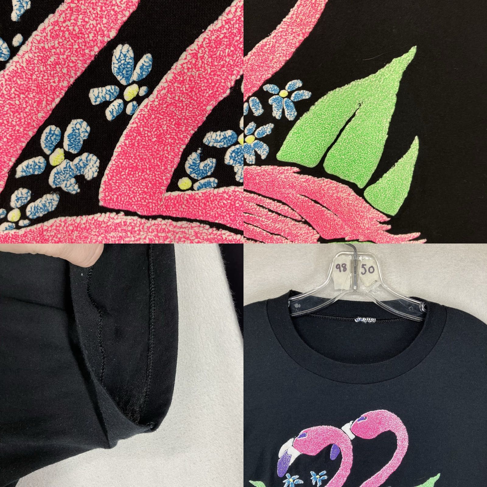 Fruit Of The Loom VINTAGE Fruit of the Loom Flamingo T Shirt 90s Style Graphic Tee Black Large Unisex Short Sleeve 1990s Neon Puffy Oversized Shirt Size US L / EU 52-54 / 3 - 9 Thumbnail