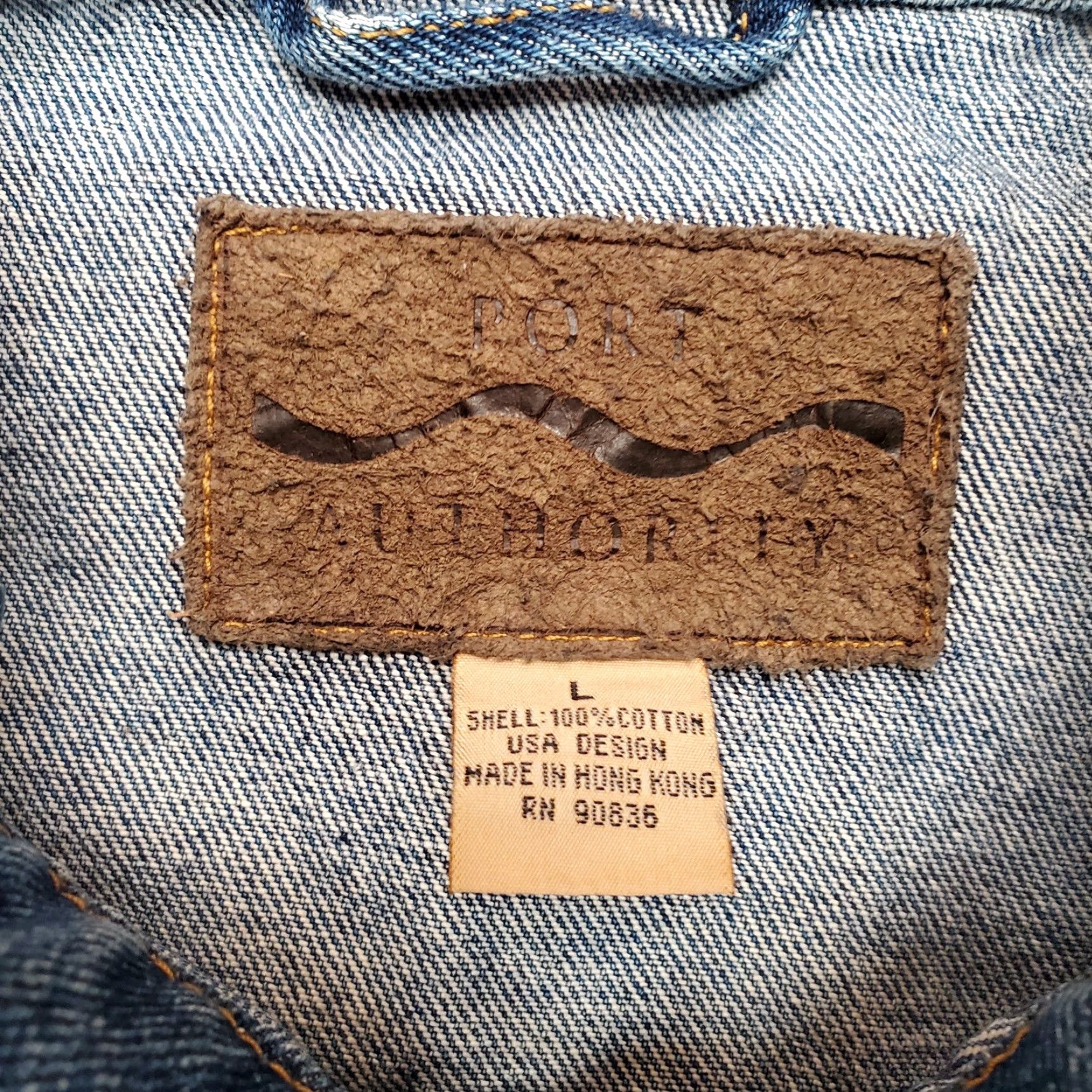 Port Authority VINTAGE Tractor Club Jacket Mens Large Blue Jean Denim Trucker two cylinder Size US 33 - 5 Thumbnail