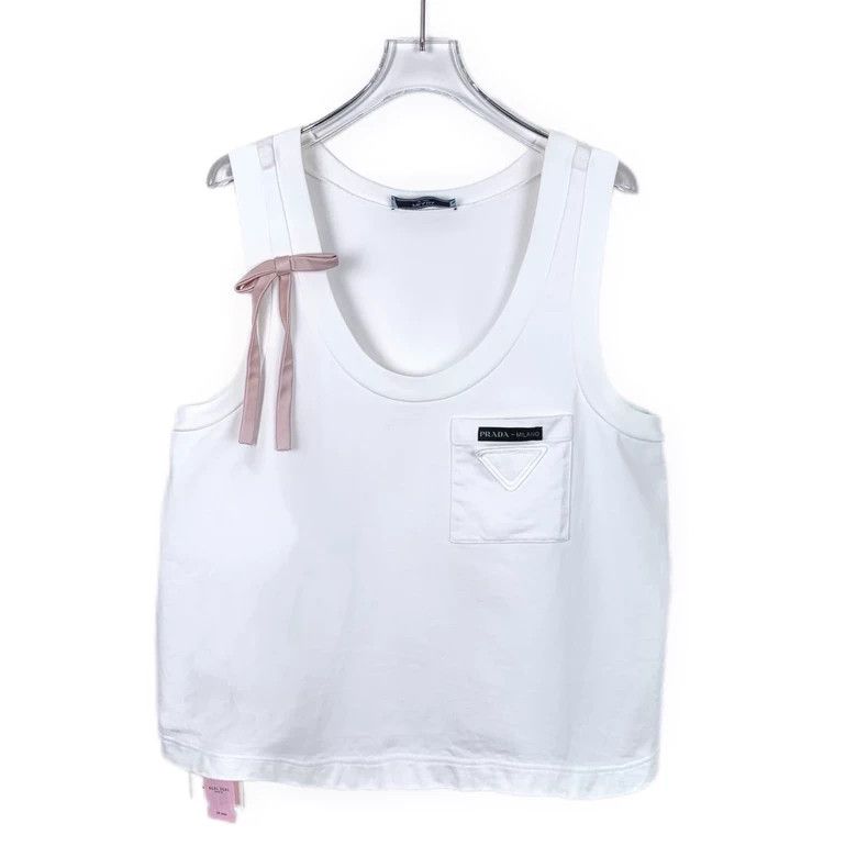 Prada PradaWhite bow cotton round-neck vest Size XS / US 0-2 / IT 36-38 - 1 Thumbnail