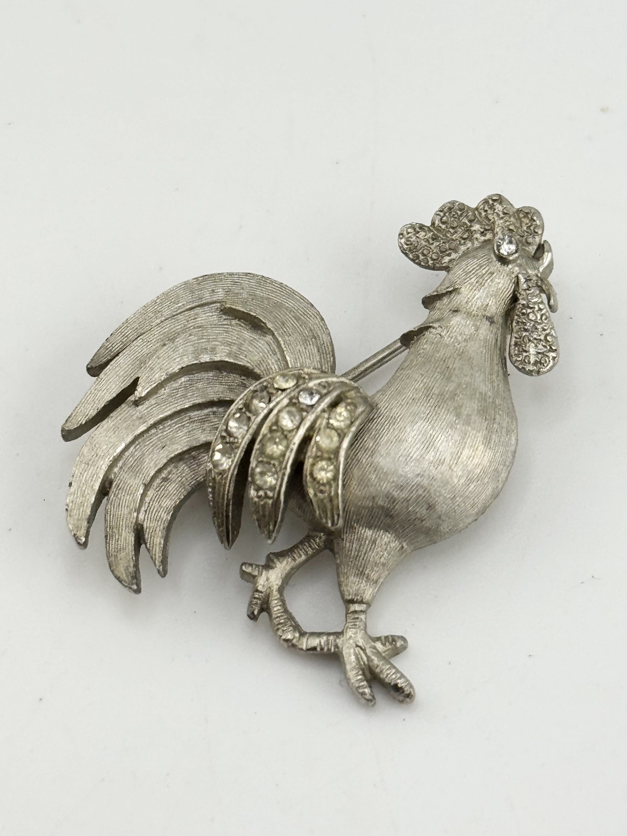 Vintage Vintage silver rhinestone rooster bird Brooch pin Size ONE SIZE - 1 Thumbnail