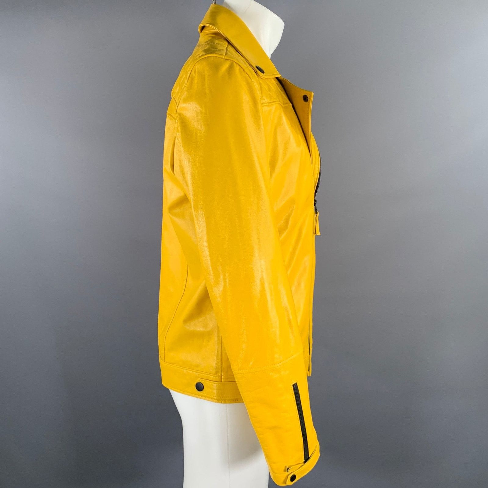 Other RON TOMSON Size 36 Yellow Leather Moto Racer Jacket Size US XXS / EU 40 - 3 Thumbnail