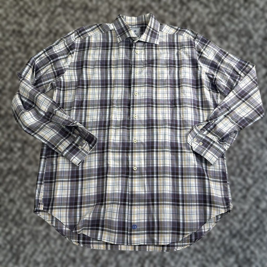 David Donahue David Donahue Dress Shirt Mens XL Purple Plaid Button Up Long Sleeve Shirt Size 46R - 1 Thumbnail