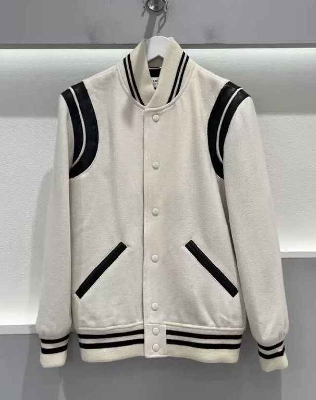 Saint Laurent Paris × Yves Saint Laurent Saint Laruent's latest white patchwork Teddy baseball jacket Size US XS / EU 42 / 0 - 1 Thumbnail