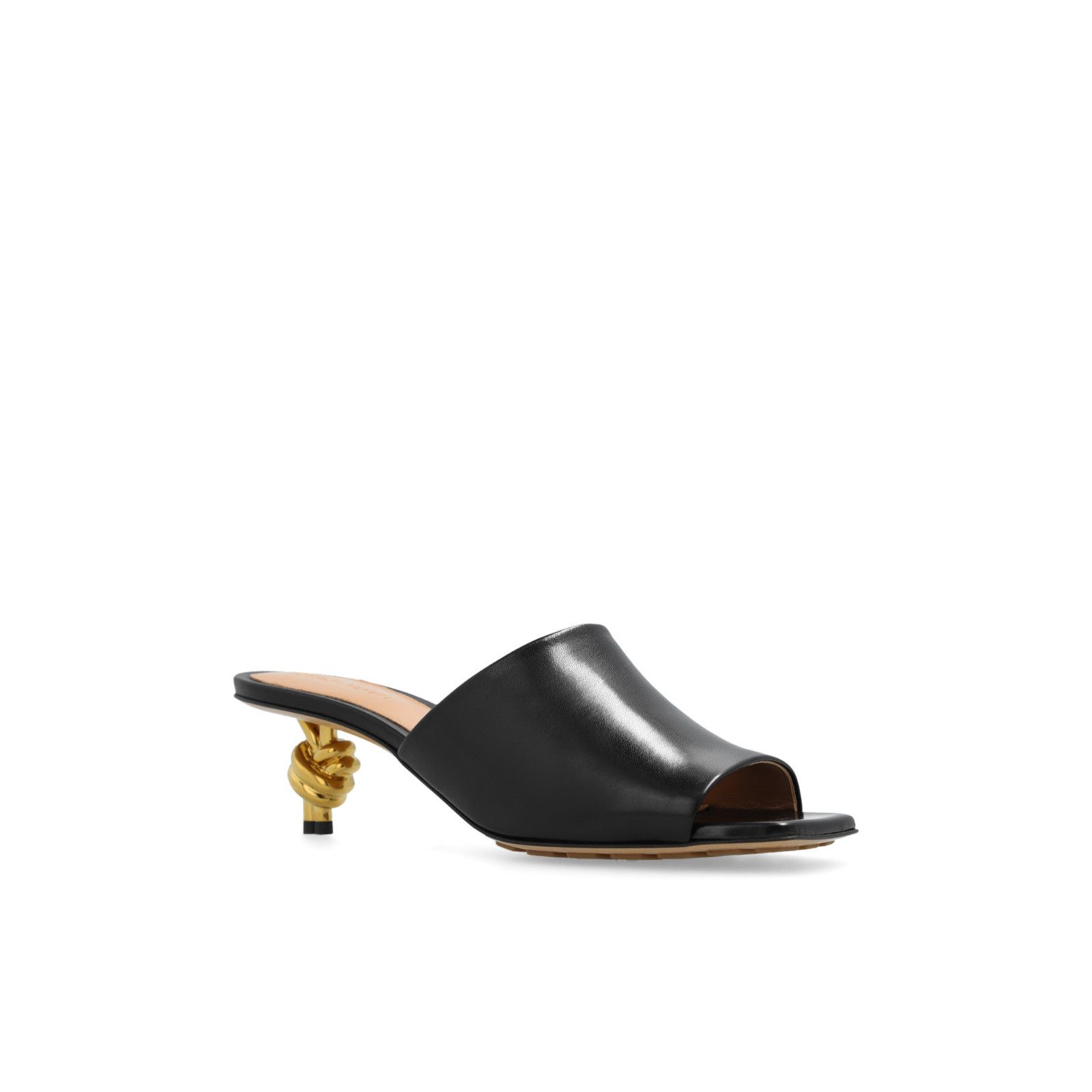 BOTTEGA VENETA Knot Black Leather 60mm Heel Mules New & Auth