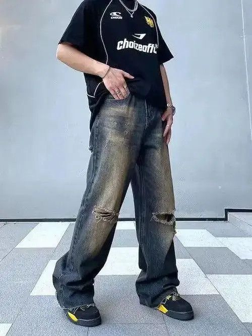 VIBE Distressed Baggy Flared Denim Jeans Size US 30 / EU 46 - 6 Thumbnail