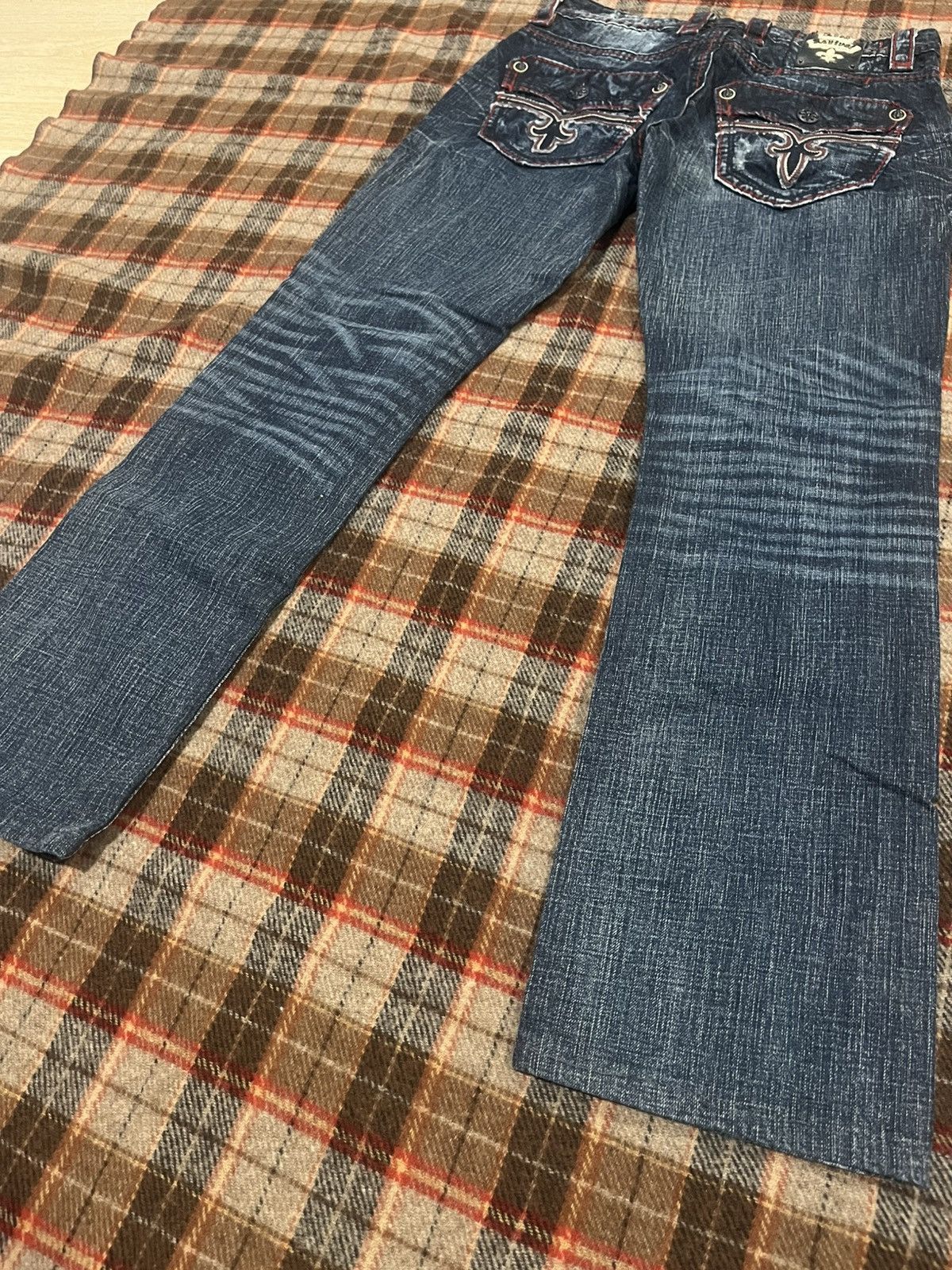 Rock Revival Y2K Rock Revival Dan Straight Blood Stitch dark washed Jeans Size US 31 - 8 Thumbnail