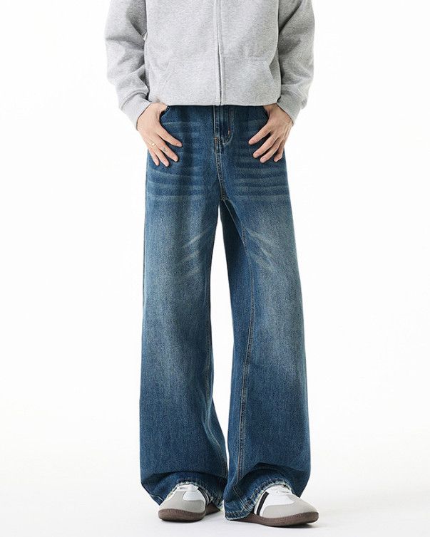 Japanese Brand Men's Retro Cleanfit Distressed Straight Leg Washed Jeans Size US 32 / EU 48 - 1 Thumbnail