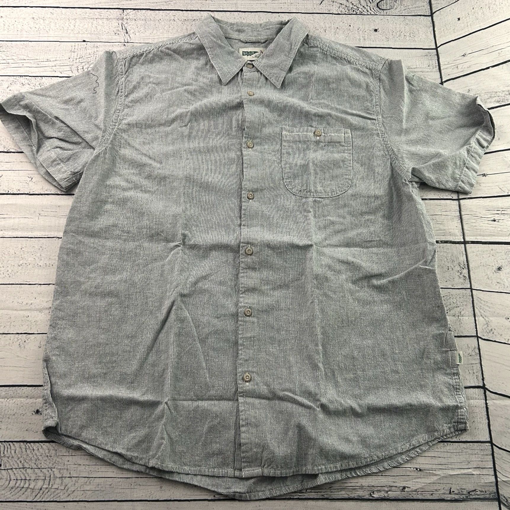 Vintage Wellen Short Sleeve Button-Up Shirt Mens XXL Striped Hemp Organic Cotton Blue Size US XXL / EU 58 / 5 - 2 Thumbnail