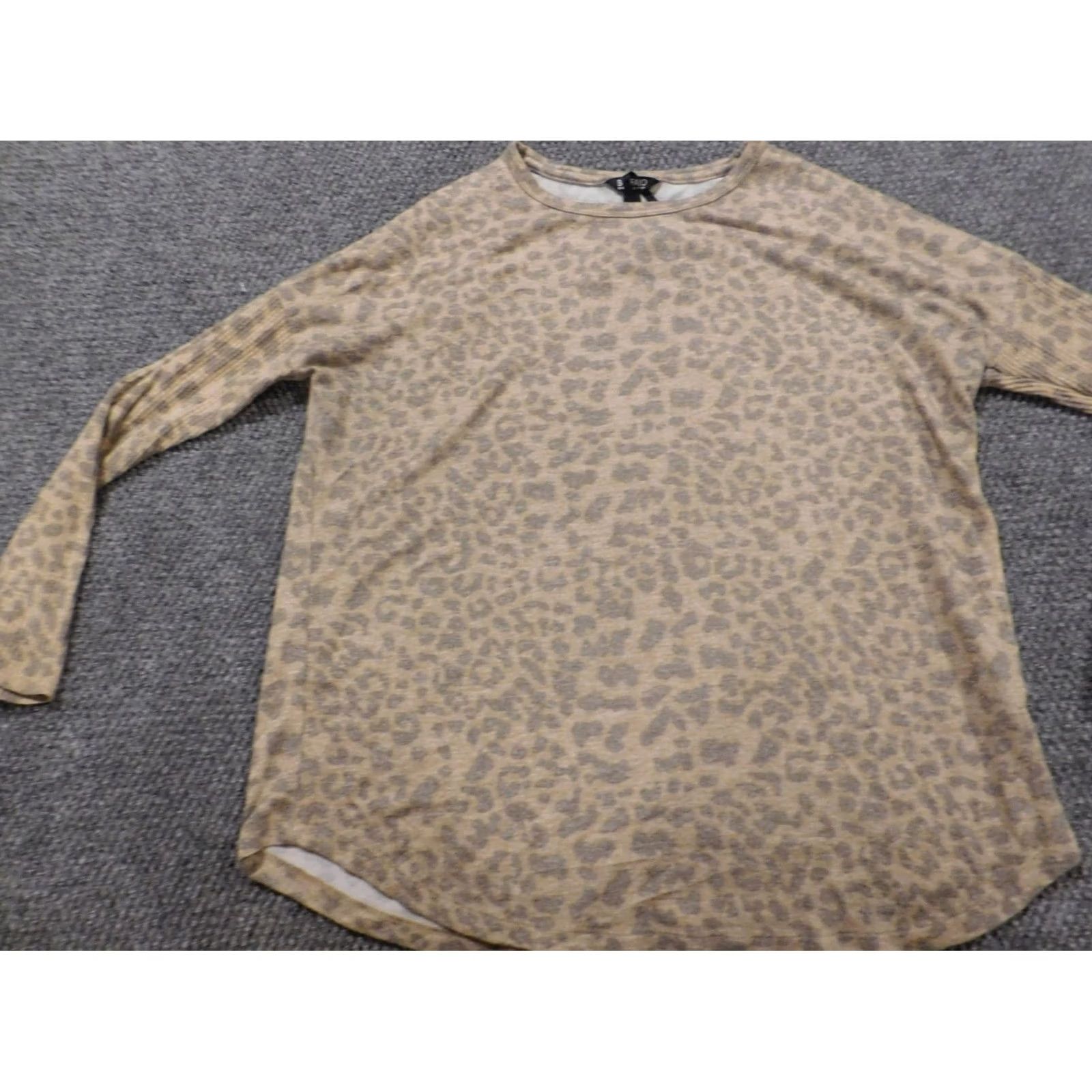 Buffalo David Bitton Buffalo by David Bitton Blouse Womens Medium Beige Pullover Stretch Animal Print Crew Neck Long Sleeve Ruffle Casual Everyday Regular Girls Womens Size M / US 6-8 / IT 42-44 - 3 Thumbnail