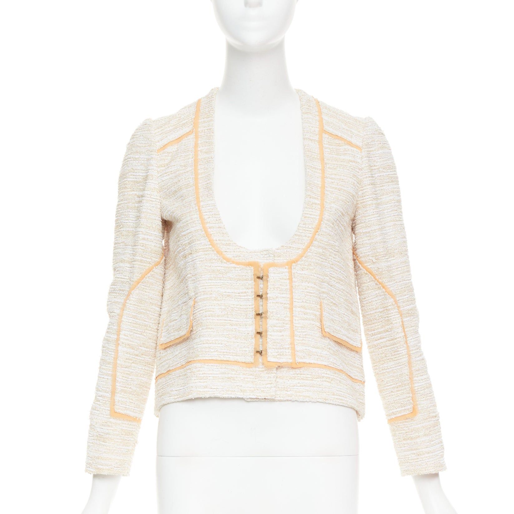 Proenza Schouler PROENZA SCHOULER 2011 beige cotton tweed orange trim scoop jacket US2 S Size S / US 4 / IT 40 - 1 Thumbnail