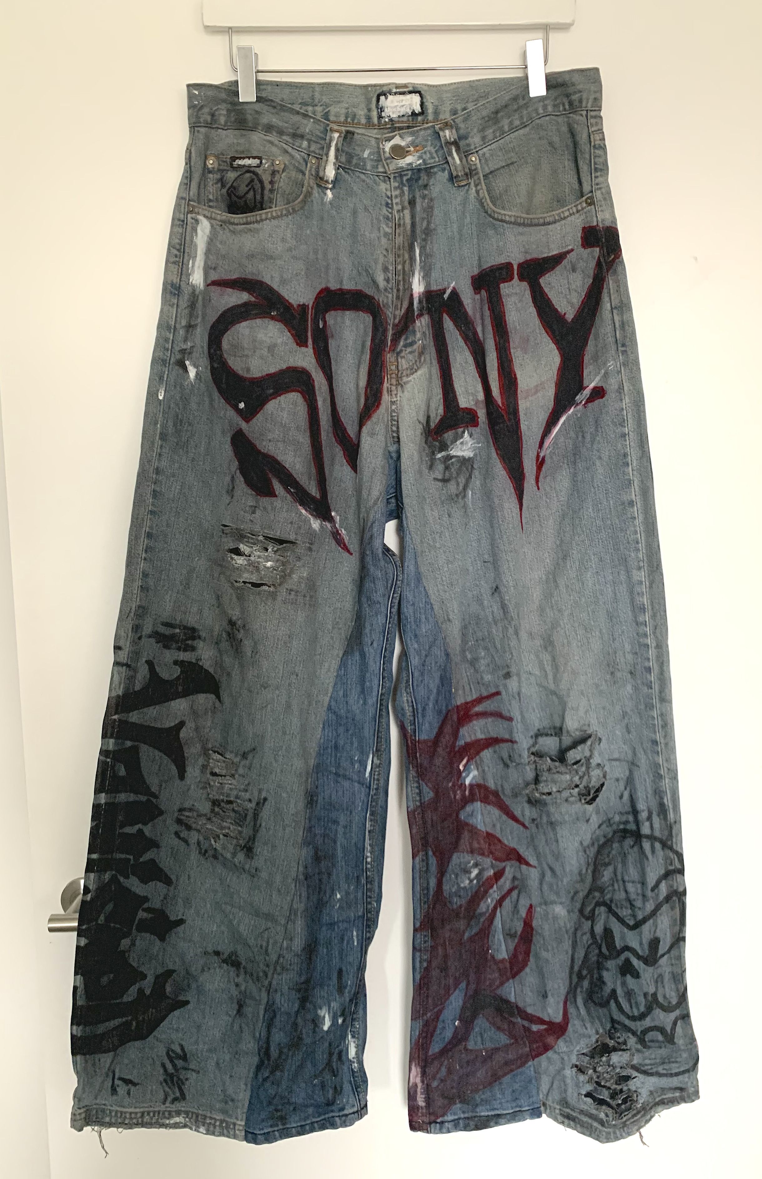 Vintage Grafitti Distressed Jeans Size US 32 / EU 48 - 1 Thumbnail