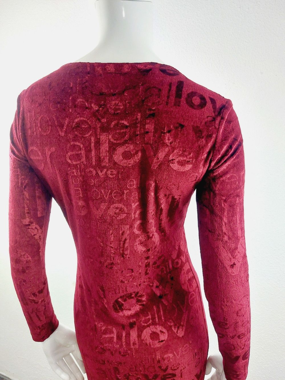 Moschino Moschino Jeans Velvet Love All Over Red Split Maxi Dress Size S / US 4 / IT 40 - 11 Thumbnail