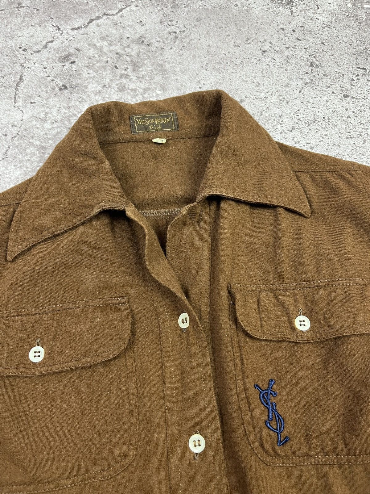 Yves Saint Laurent Vintage YSL Wool Shirt Brown Logo Italy Tricots Designer Size M / US 6-8 / IT 42-44 - 5 Thumbnail