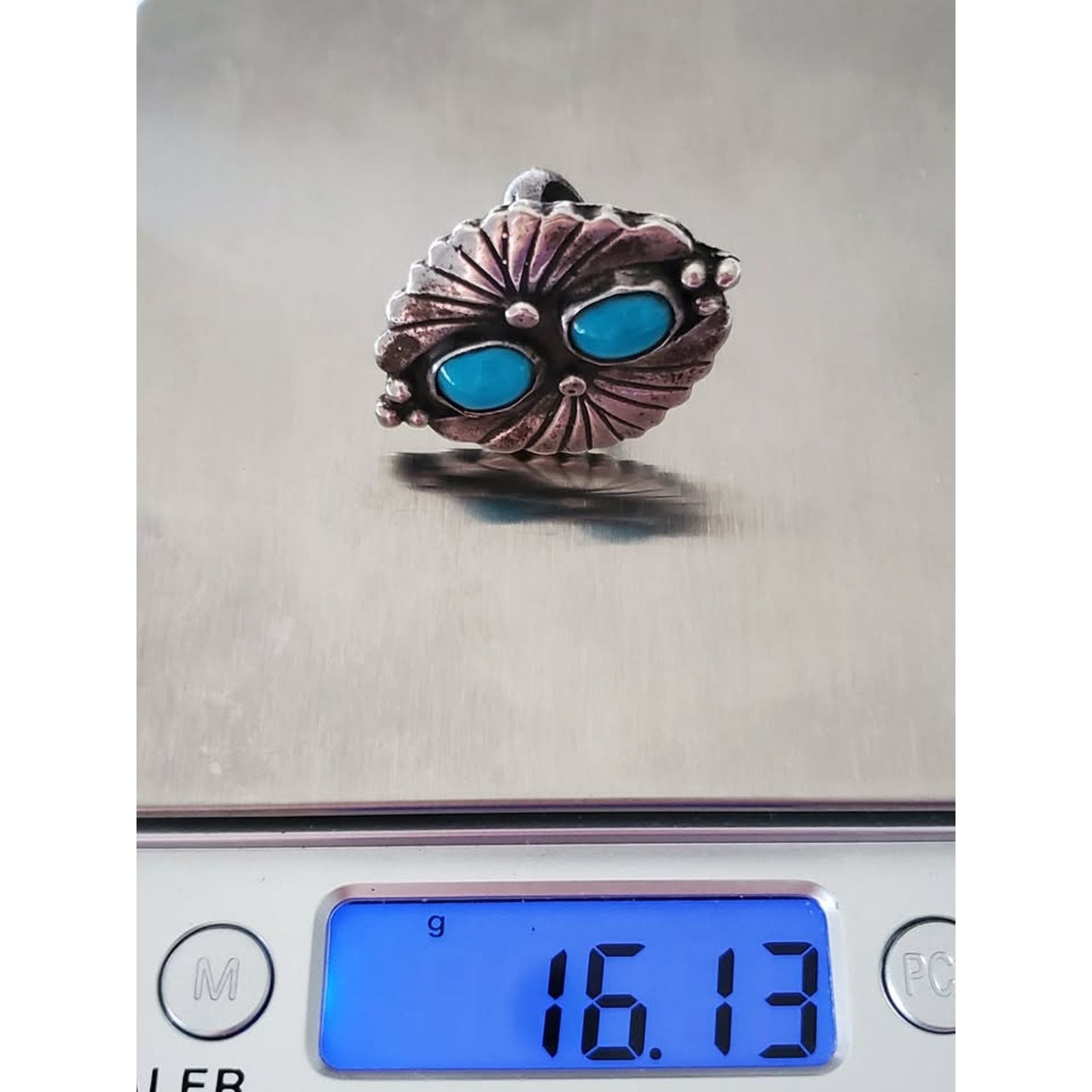 Unknown London Vintage Native American Sterling Silver Turquoise Ring Size ONE SIZE - 3 Thumbnail