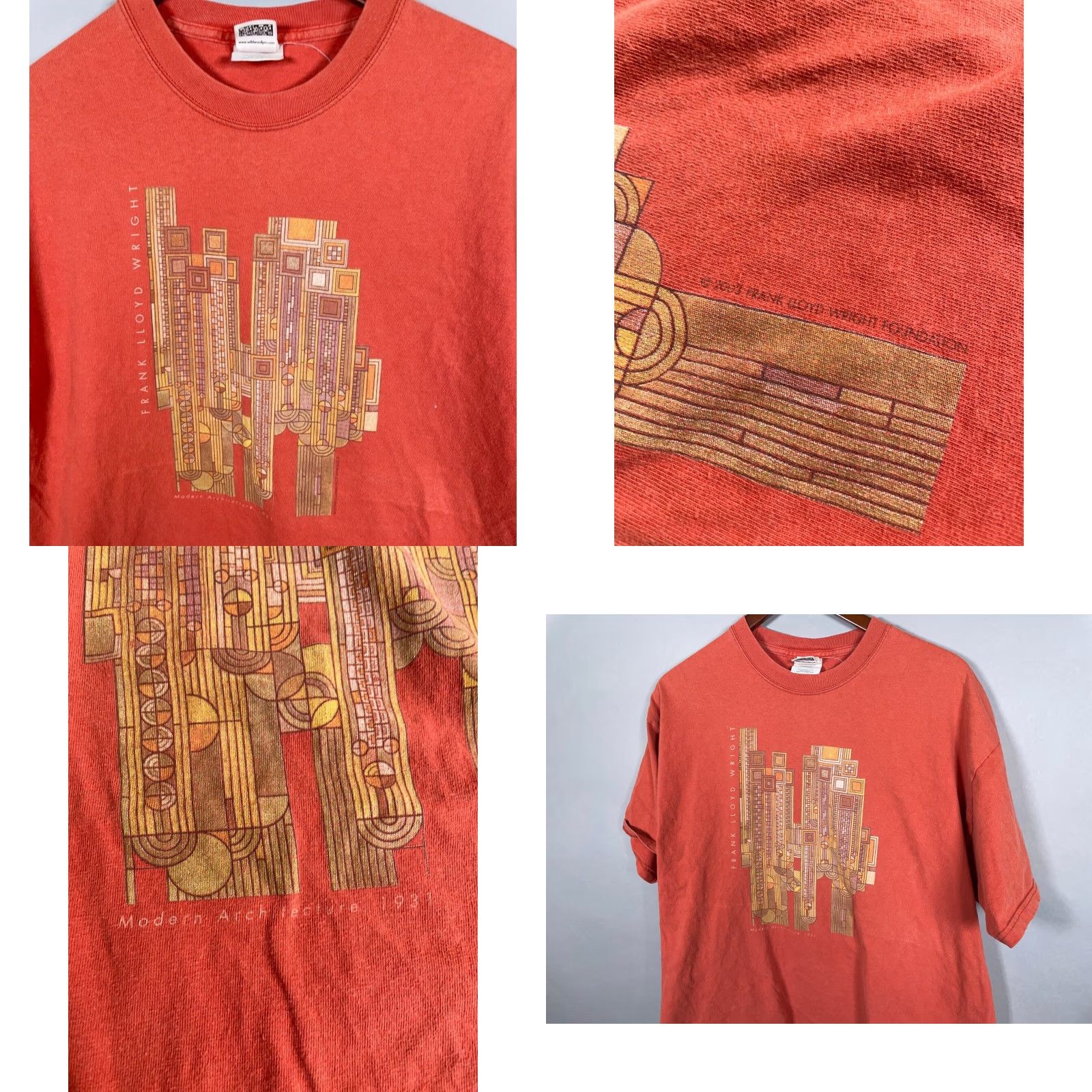 VINTAGE Frank Lloyd Wright T-Shirt Adult XL Orange Modern Architecture 2003 Graphic Print Art Mens