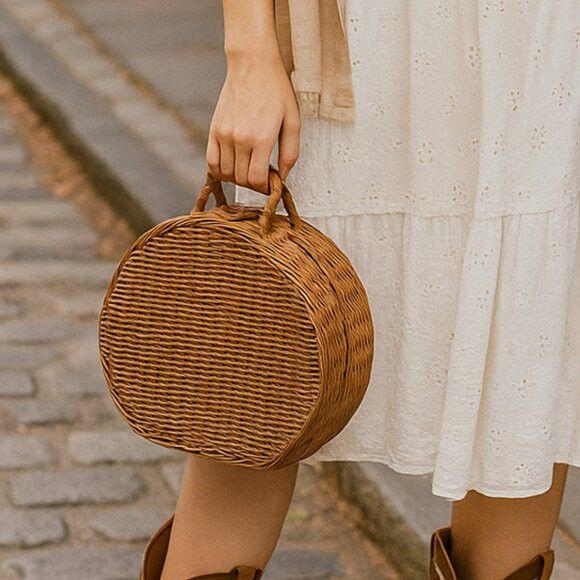 Other Woven Wicker Picnic Basket Carrying Case Handbag Size ONE SIZE - 1 Thumbnail