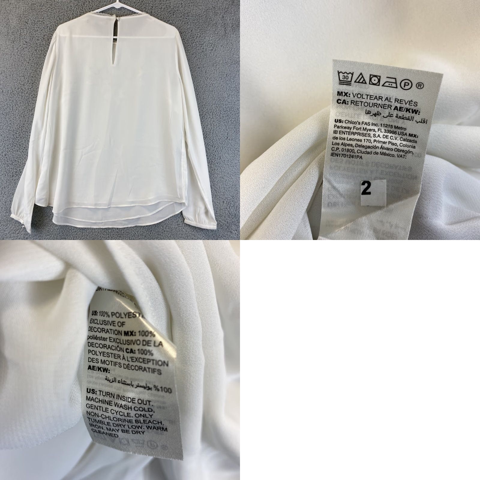 White House Black Market White House Black Market Women’s Tunic Top Blouse Long Sleeve Crew Neck Casual White /47-11 Size XL / US 12-14 / IT 48-50 - 8 Thumbnail