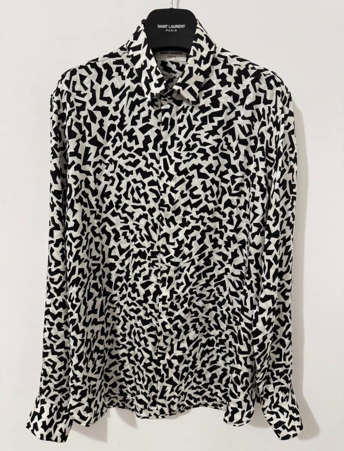 Saint Laurent Paris SLP 21FW Runway Silk Black/White Geometric Block Shirt Size US L / EU 52-54 / 3 - 1 Thumbnail