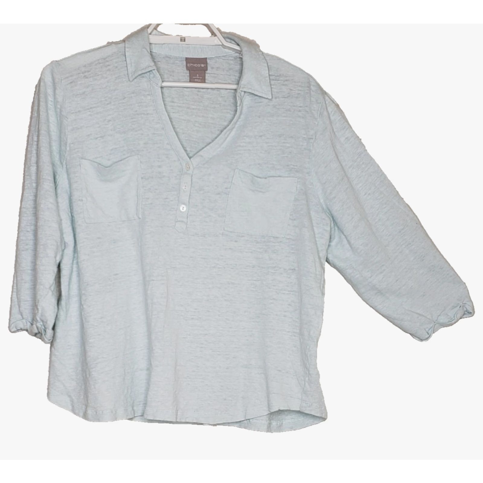 Vintage VINTAGE Chico’s Pullover Top Shirt Women 3XL Light Blue 3/4 Sleeve V-Neck 100% Linen Pockets Size XL / US 12-14 / IT 48-50 - 2 Thumbnail