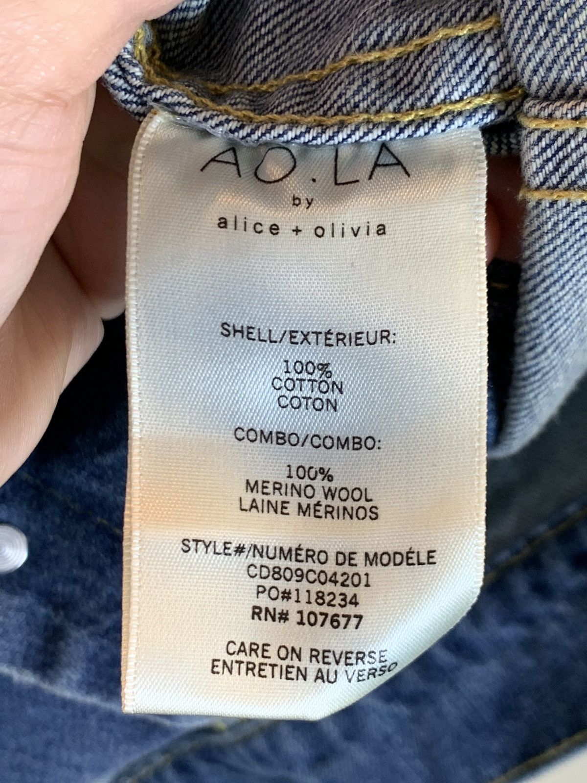 Alice + Olivia × Designer *RARE* New AO.LA Alice + Olivia Wool Layer Cuff Denim Jacket Size M / US 6-8 / IT 42-44 - 8 Thumbnail