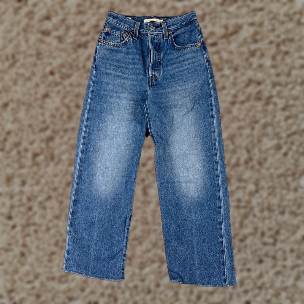 Levi's Levis Premium Jeans 24 Blue Denim Straight Ankle 22x23 Ribcage Big E Women Size 42" / US 20 - 1 Thumbnail