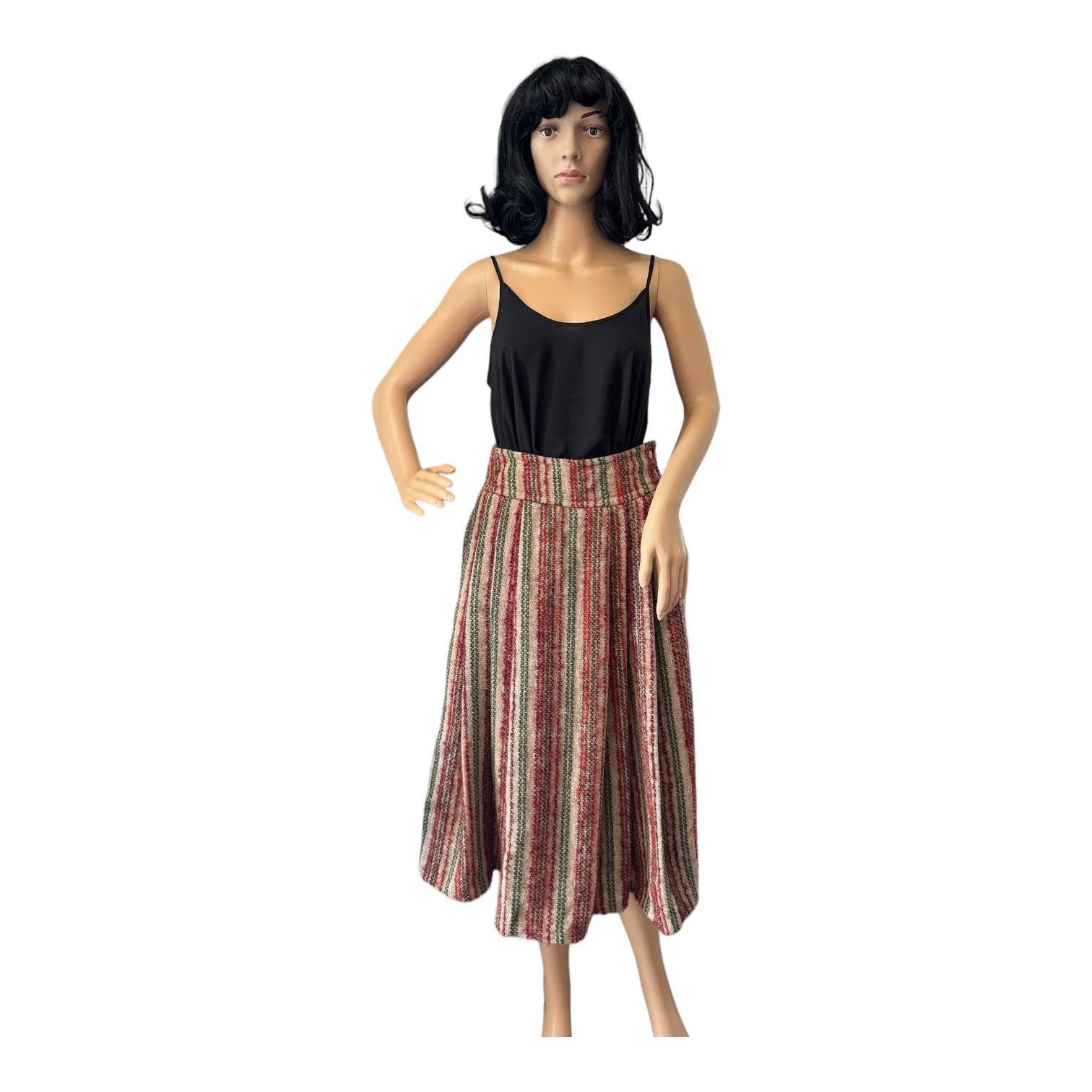 Vintage Vtg high waisted pleated boucle striped midi skirt small Size 27" / US 4 / IT 40 - 2 Thumbnail