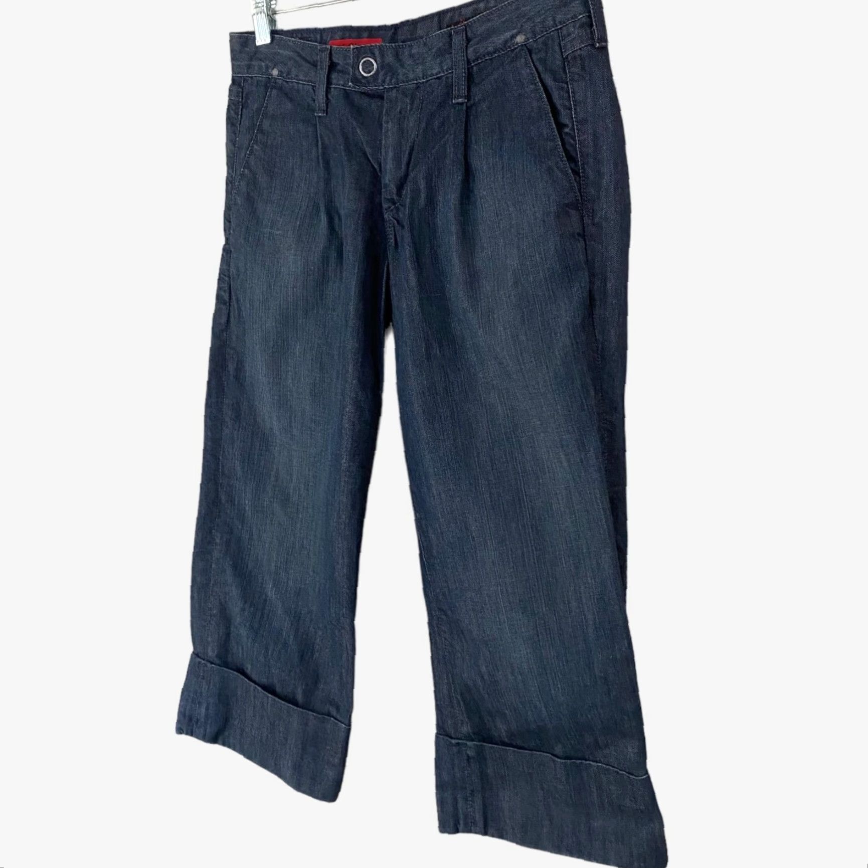 Denime Adriano Goldschmied Jeans Women's 26 Ginger Cuffed Cropped Blue Dark Wash Denim Size 26" / US 2 / IT 38 - 2 Thumbnail