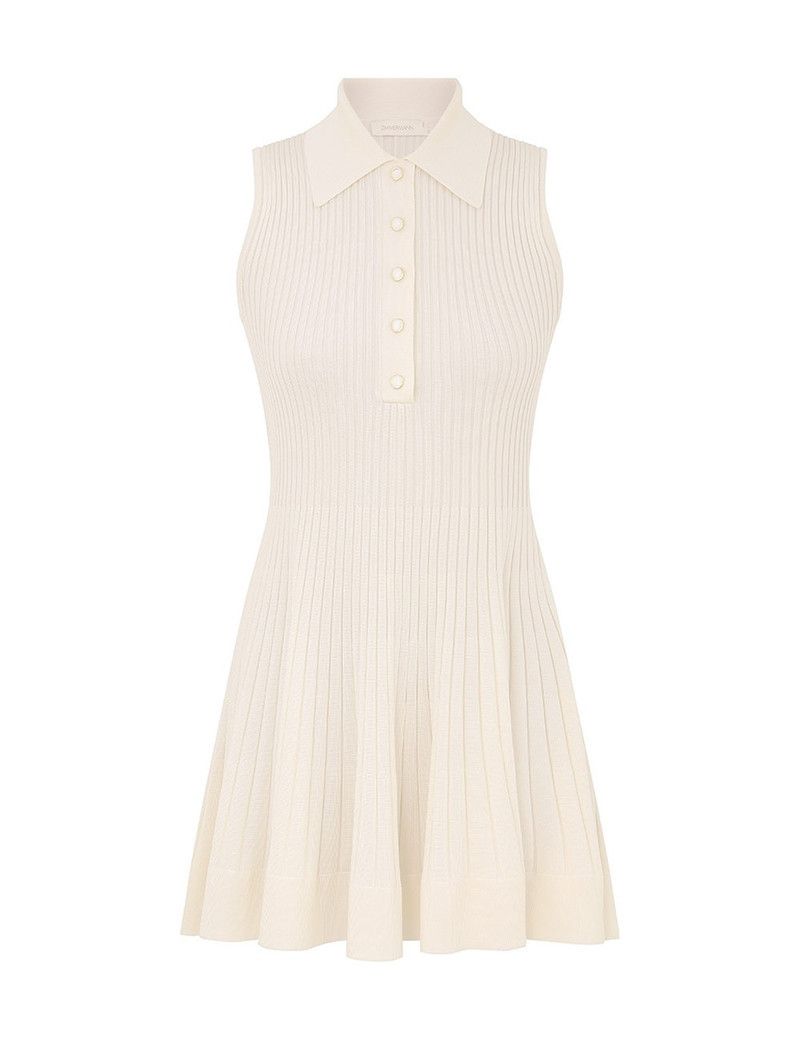 Zimmermann oc11z0226 Rib Polo Mini Dress In Ivory Size XS / US 0-2 / IT 36-38 - 1 Thumbnail