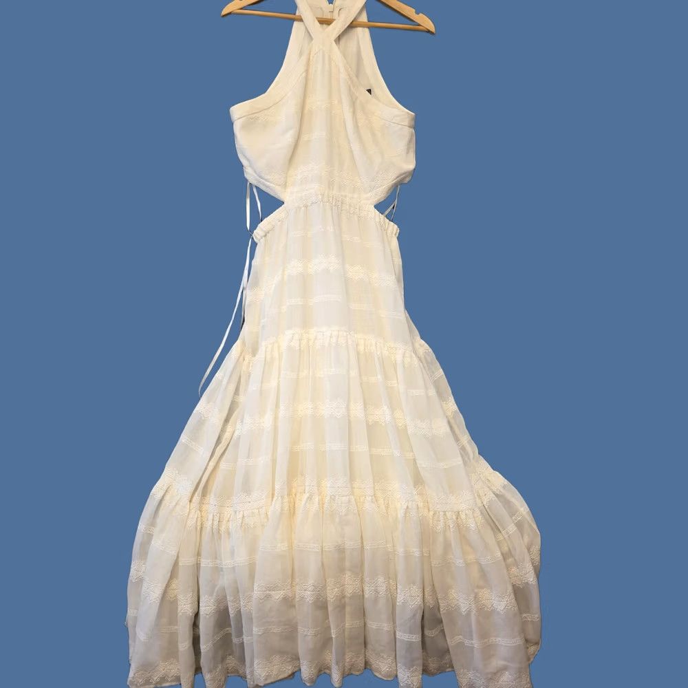Bcbgmaxazria BCBGMAXAZRIA Dress Womens 12 White Halter Cutout Embroidered Maxi Sundress Size XL / US 12-14 / IT 48-50 - 1 Thumbnail