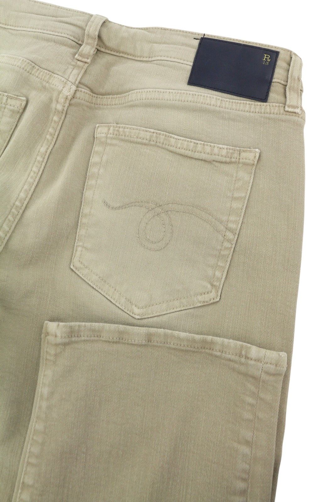 R13 BOY STRAIGHT 29 Khaki Stretch Cropped Ankle Zip 87790 Size 29" - 6 Thumbnail