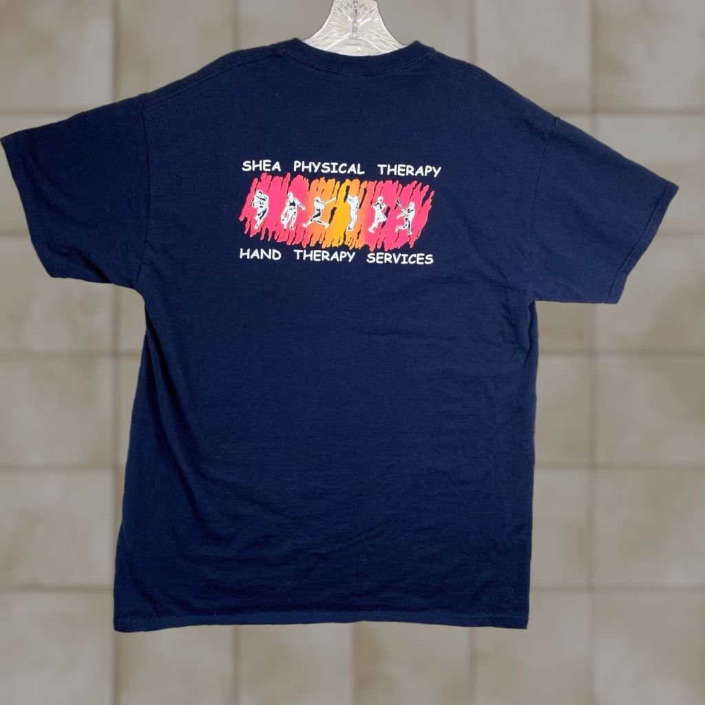 Gildan VINTAGE Gildan Men’s T-Shirt Short Sleeve Crew Neck Cotton Blend Navy Blue 80s 90s Physical Therapy Graphic Print Size US M / EU 48-50 / 2 - 1 Thumbnail