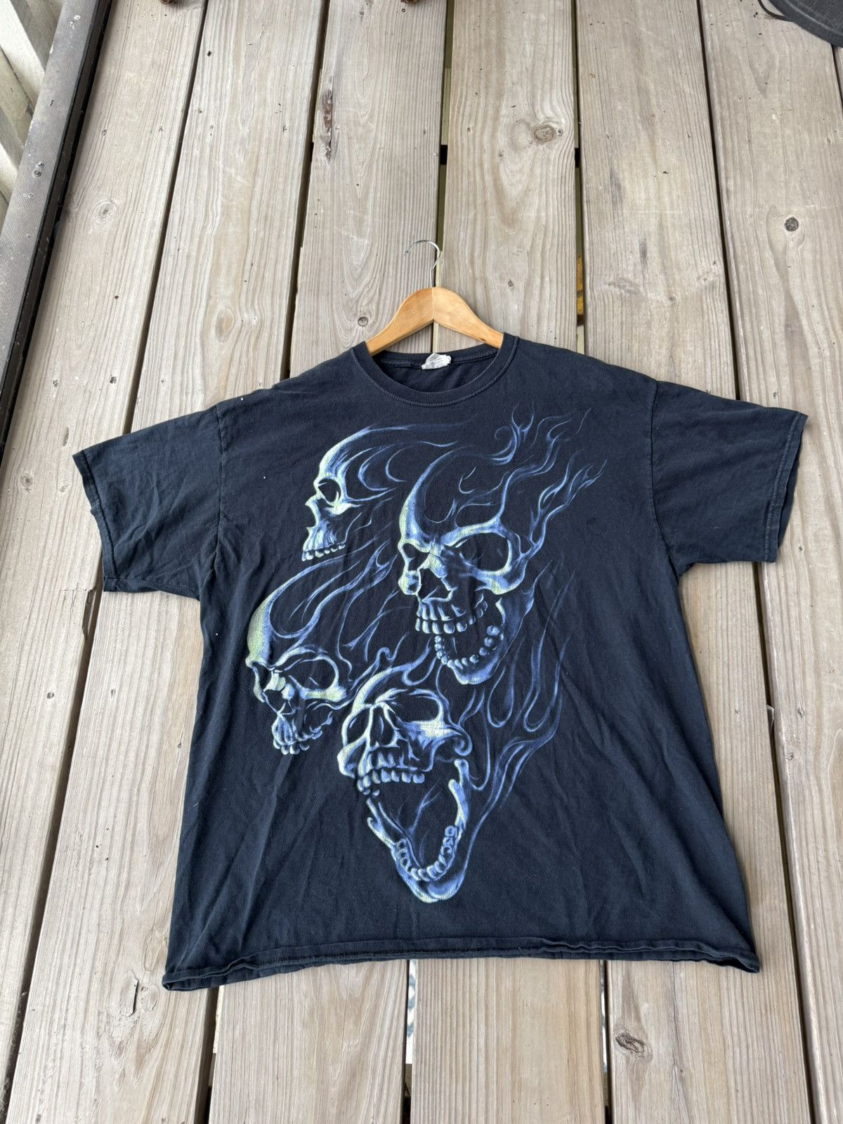 Fruit Of The Loom Vintage Skull & Flames Graphic Tee Size US XL / EU 56 / 4 - 1 Thumbnail