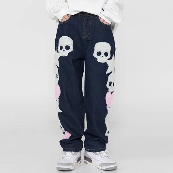 Japanese Brand Skull and Stars Embroidery Jeans Size US 34 / EU 50 - 4 Thumbnail