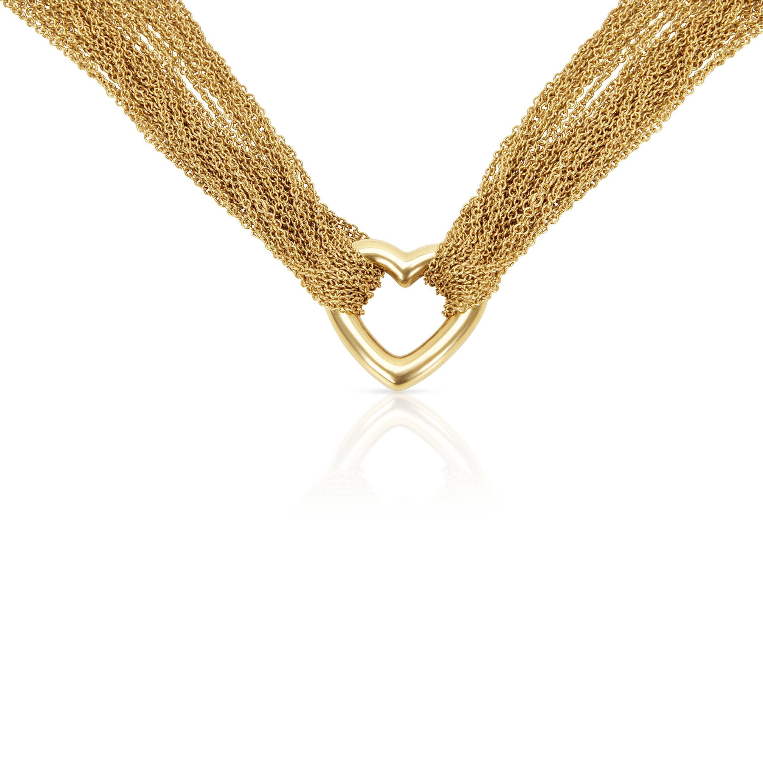image of Tiffany Co Tiffany & Co. Heart Pendant Mesh Chain Necklace In 18Kt Yellow Gold, Women's
