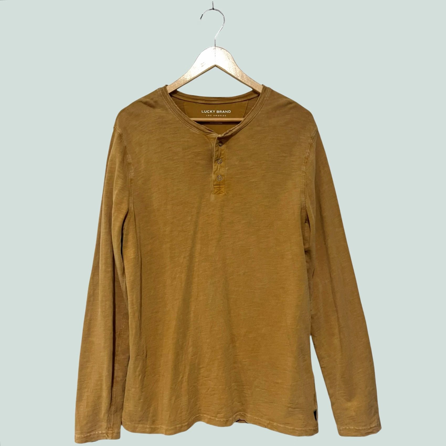 Lucky Brand Lucky Brand Henley Shirt Long Sleeve Tan 100% Cotton Size L Men Size US L / EU 52-54 / 3 - 1 Thumbnail