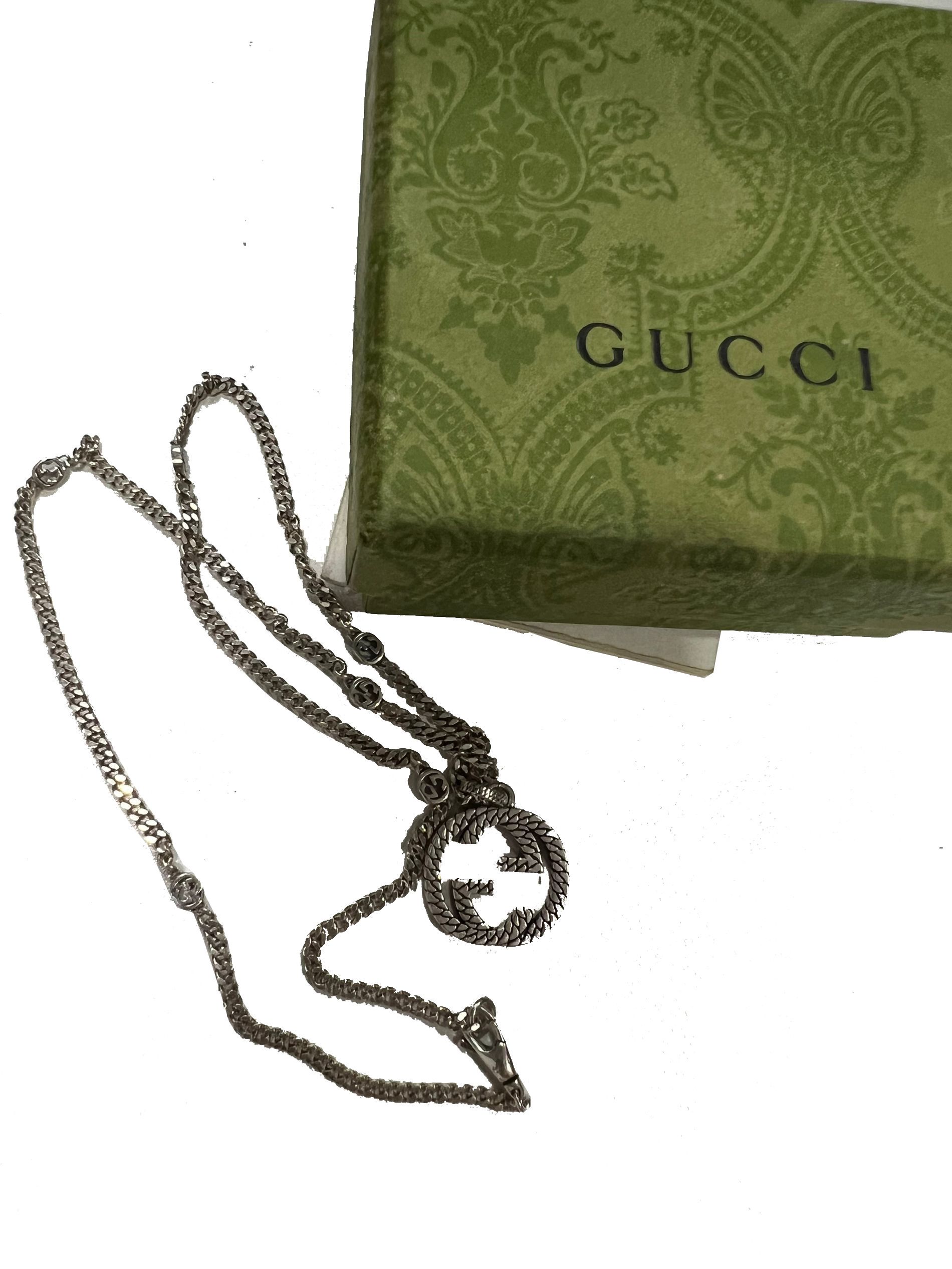 image of Gucci Double G Pendant Necklace in Silver, Women's