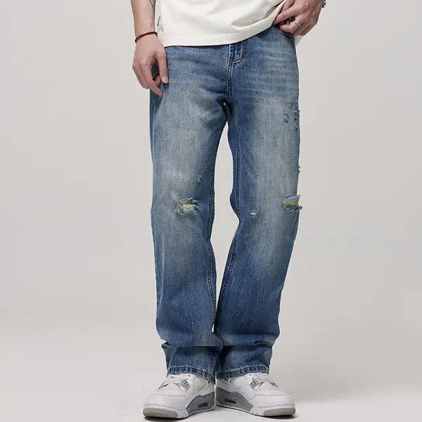 Japanese Brand VIBE Men's American street straight wide washed ripped jeans Size US 32 / EU 48 - 1 Thumbnail
