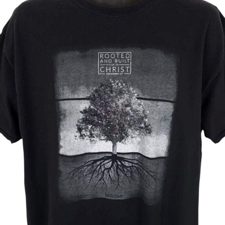 Gildan Gildan Christian T Shirt Mens XL Black Rooted And Built Up In Christ Colossians Shirt Mens Black XL Size US M / EU 48-50 / 2 - 2 Thumbnail
