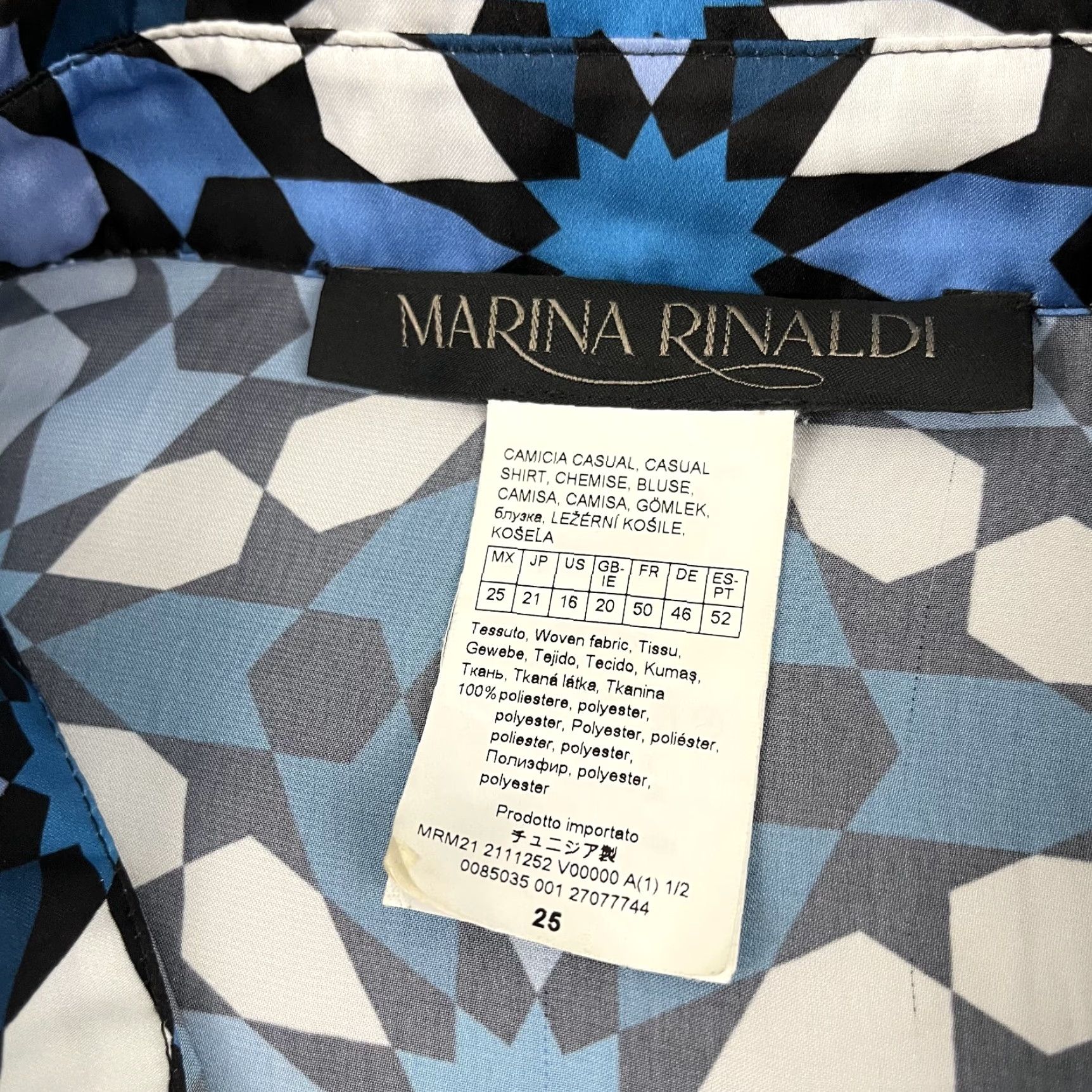 Marina Rinaldi Marina Rinaldi Shirt Womens Size MX 25 US 16 Blue Geometric Artsy Button Up Top Size XXL / US 16-18 / IT 52-54 - 2 Thumbnail