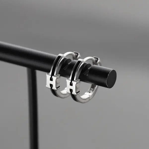 Designer × Jewelry 925 Silver Plated Letter Small Hoop Earrings for Men Women Size ONE SIZE - 1 Thumbnail