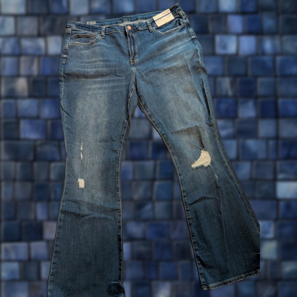 Vintage Arizona Jean Company Mid-Rise Bootcut Jeans Womens Size 21 Blue Distressed Dark Wash 5-Pocket Regular Inseam 30.5 in Nwt Size 42" / US 20 - 1 Thumbnail