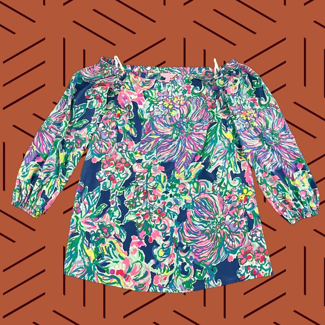 Lilly Pulitzer Lilly Pulitzer Top Womens Small Adira Off Shoulder Stretch Silk Exotic Escapade Shirt Womens S Multicolor Floral 3/4 Sleeve Blouse Mens? No. Size S / US 4 / IT 40 - 1 Thumbnail