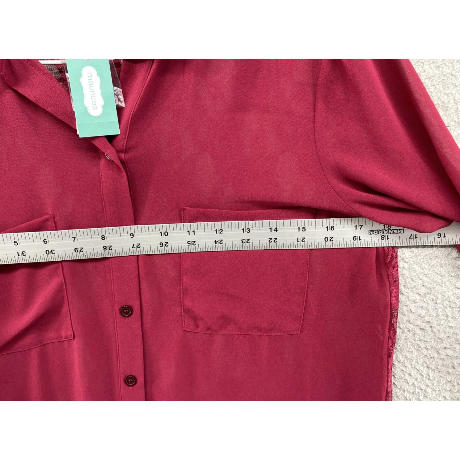 Vintage Maurices Studio Y Sheer Lace Button Up Roll Tab Sleeve Blouse Size M Red Womens Blouse New Size M / US 6-8 / IT 42-44 - 4 Thumbnail