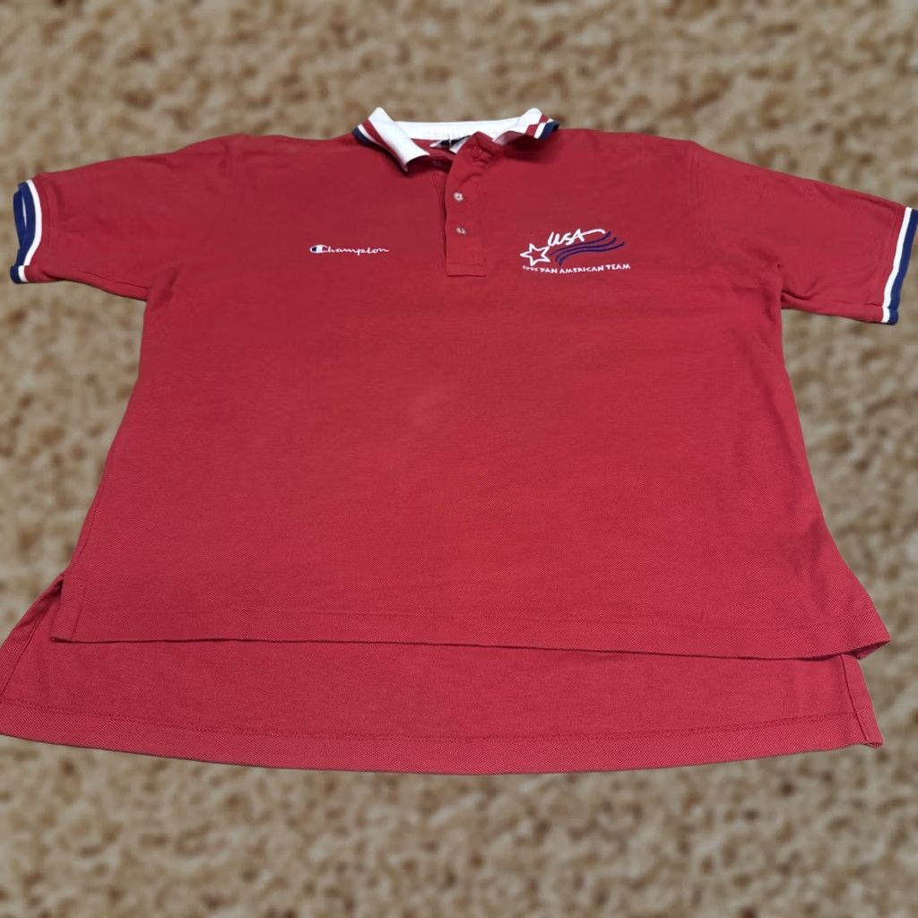 Champion VINTAGE Champion Polo Shirt Mens Large Red Embroidered USA Pan American Team 90s Size US L / EU 52-54 / 3 - 1 Thumbnail