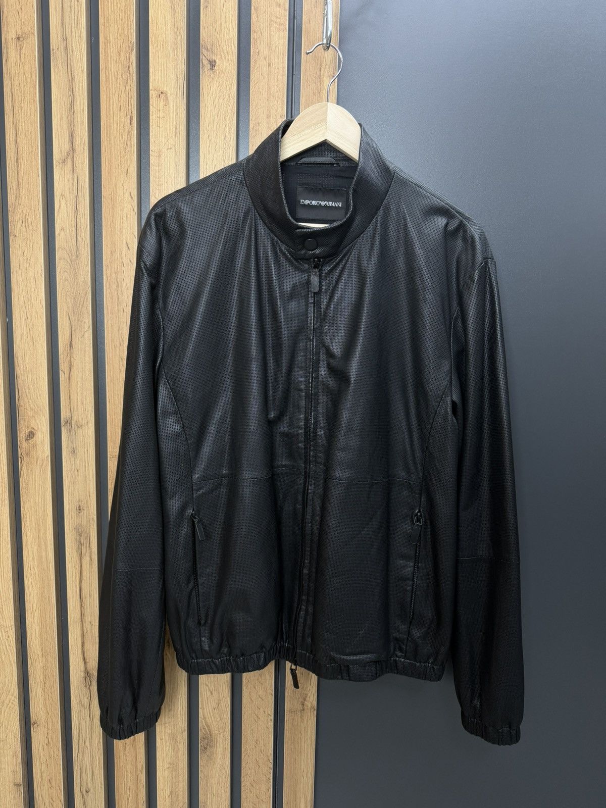 Emporio Armani Emporio Armani Black Perfored Leather Jacket Size 52 Size US L / EU 52-54 / 3 - 1 Thumbnail