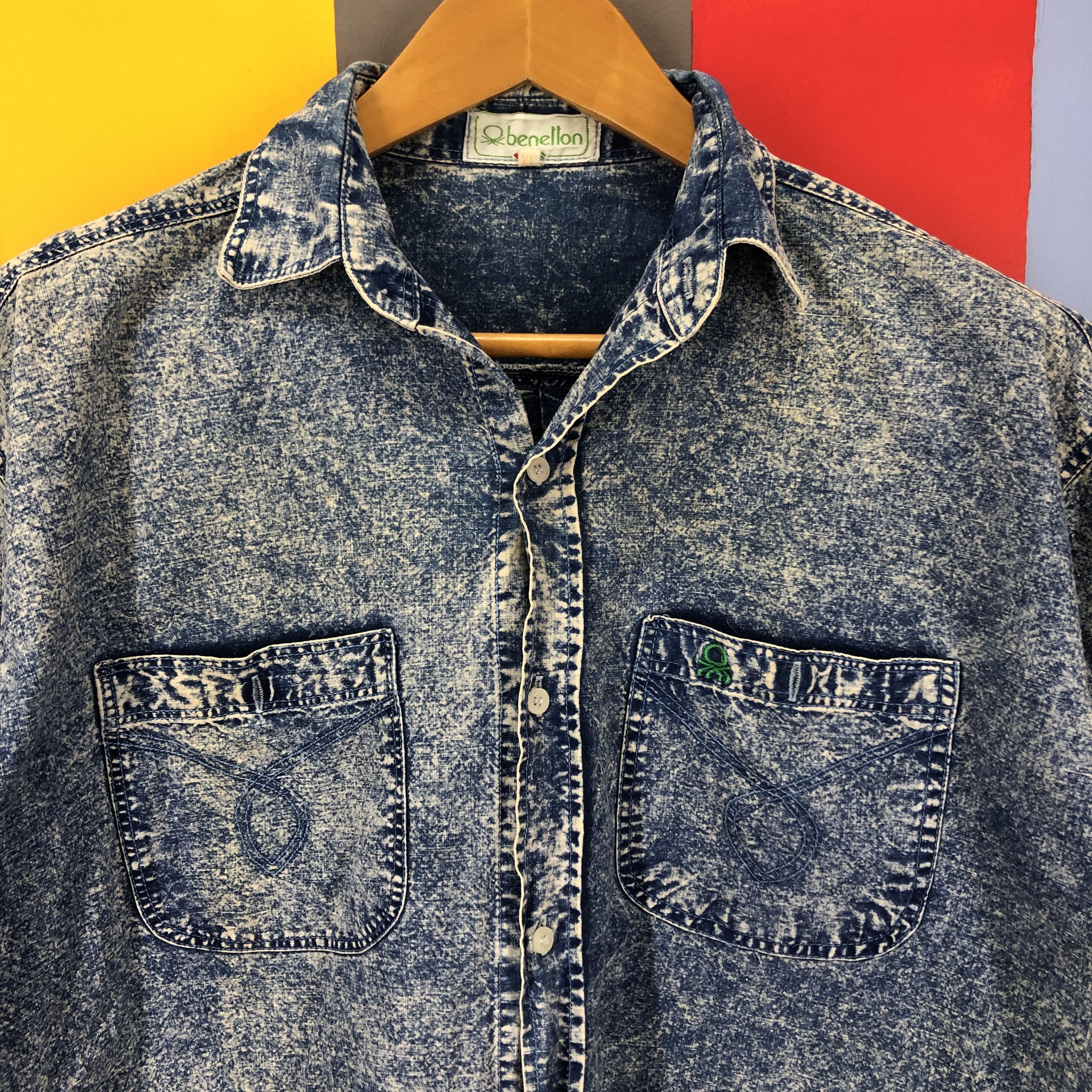 Benetton Vintage BENETTON Washed Shirt Embroidery Logo #0921/AH Size US L / EU 52-54 / 3 - 3 Thumbnail