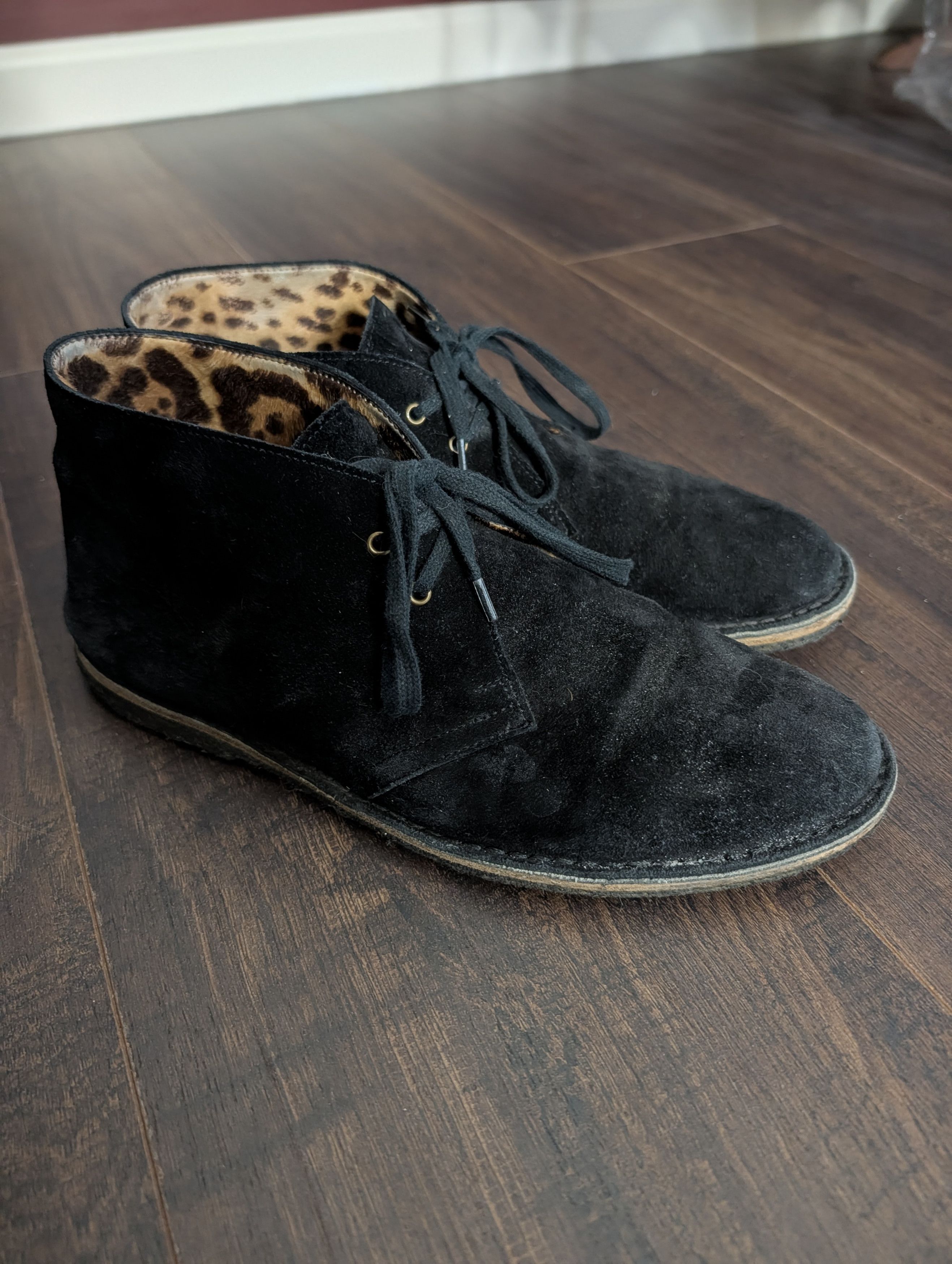 Saint Laurent Paris HEDI Black Suede Leopard Pony Hair Lined Chukka Boots Size US 9 / EU 42 - 1 Thumbnail
