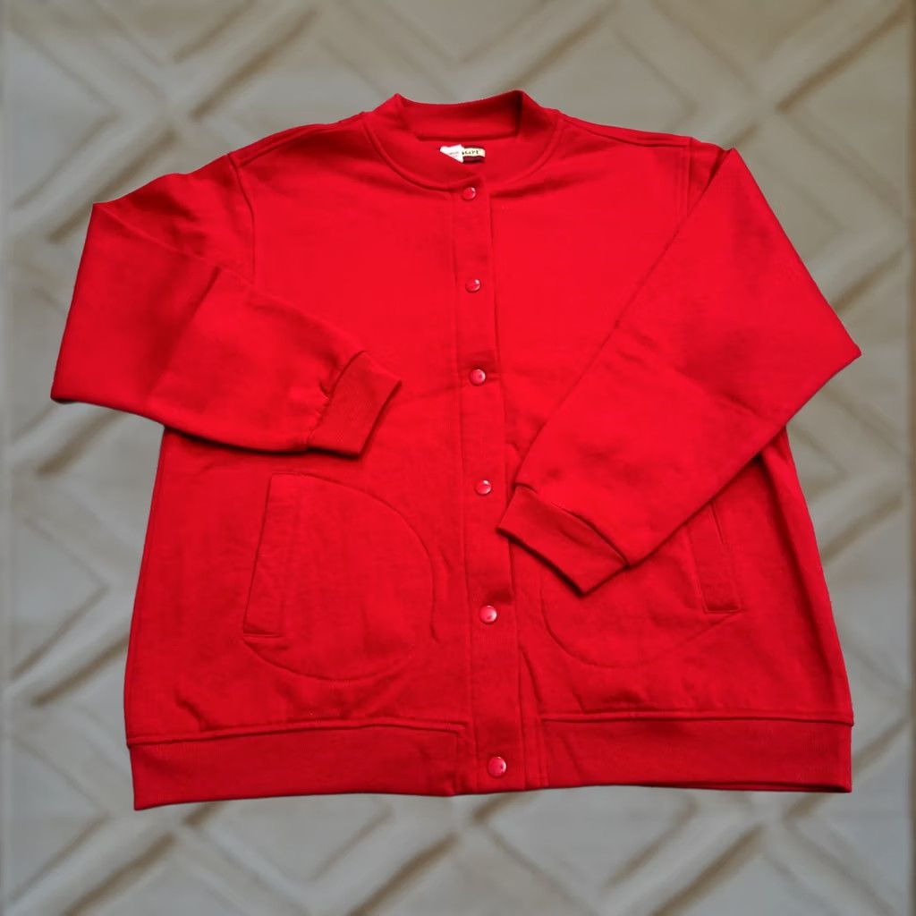 Tudor VINTAGE Tudor Court Sweatshirt Womens Large Petite Red 90s Cardigan Crew Neck Button Down Snap Front Pockets All Seasons Size L / US 10 / IT 46 - 1 Thumbnail