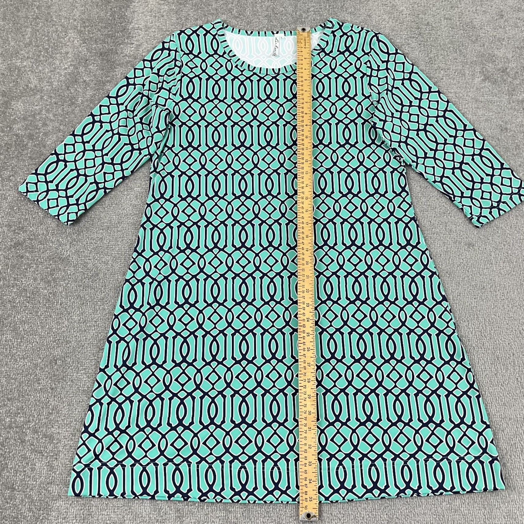 Vintage VINTAGE Lulu B Women's Tunic Dress Mini Dress Casual Party Summer Spring Fall Women Large Green Blue Geometric 3/4 Sleeve Size L / US 10 / IT 46 - 3 Thumbnail