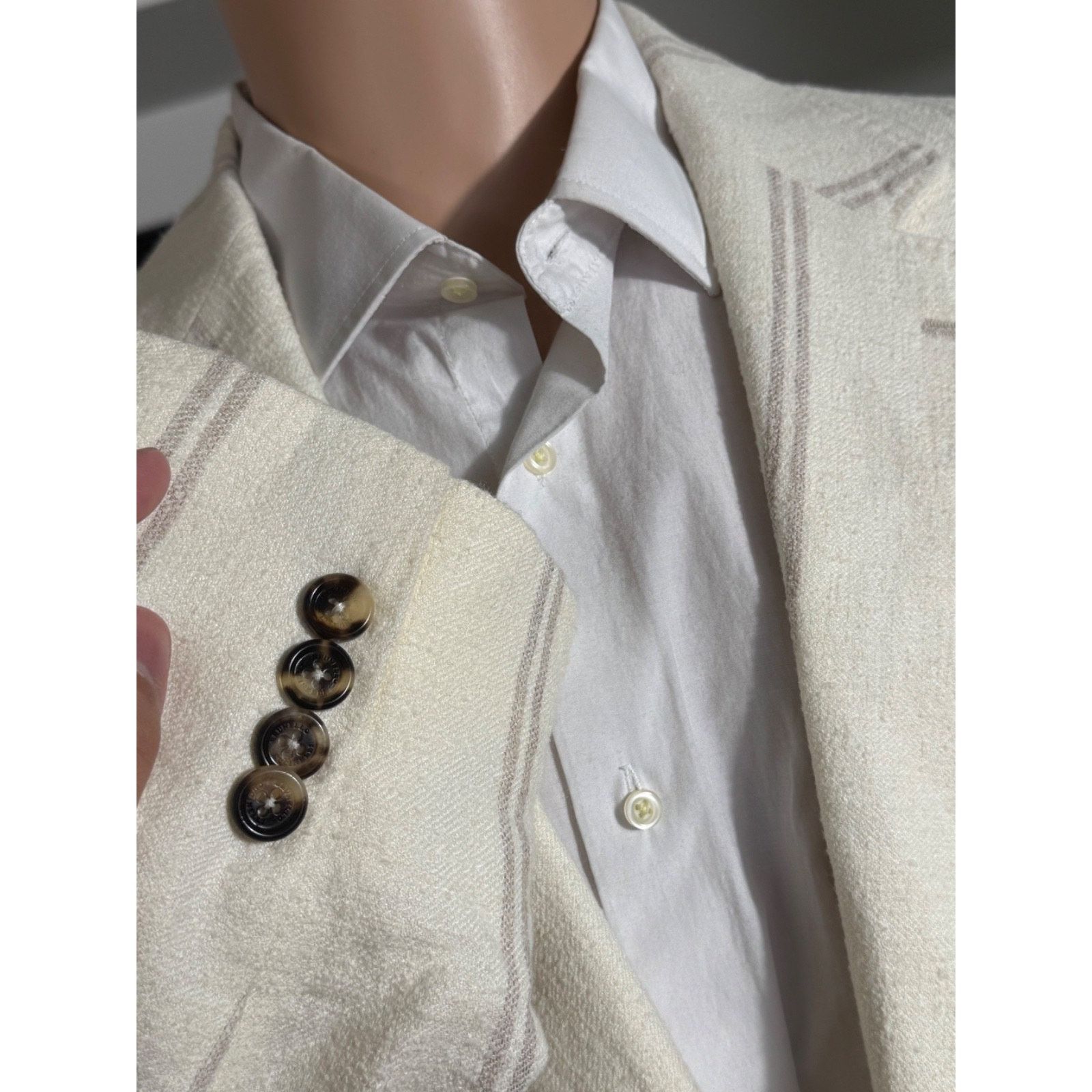 Brunello Cucinelli Brunello Cucinelli Ivory Striped Linen Wool Silk Jacket 40R Size 40R - 2 Thumbnail